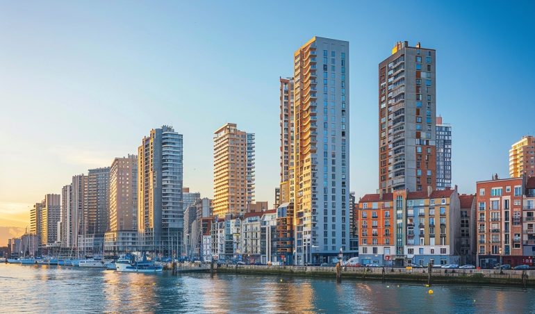 Vue panoramique du port du Havre avec des immeubles modernes reflétant les opportunités d'investissement immobilier dans un marché dynamique.